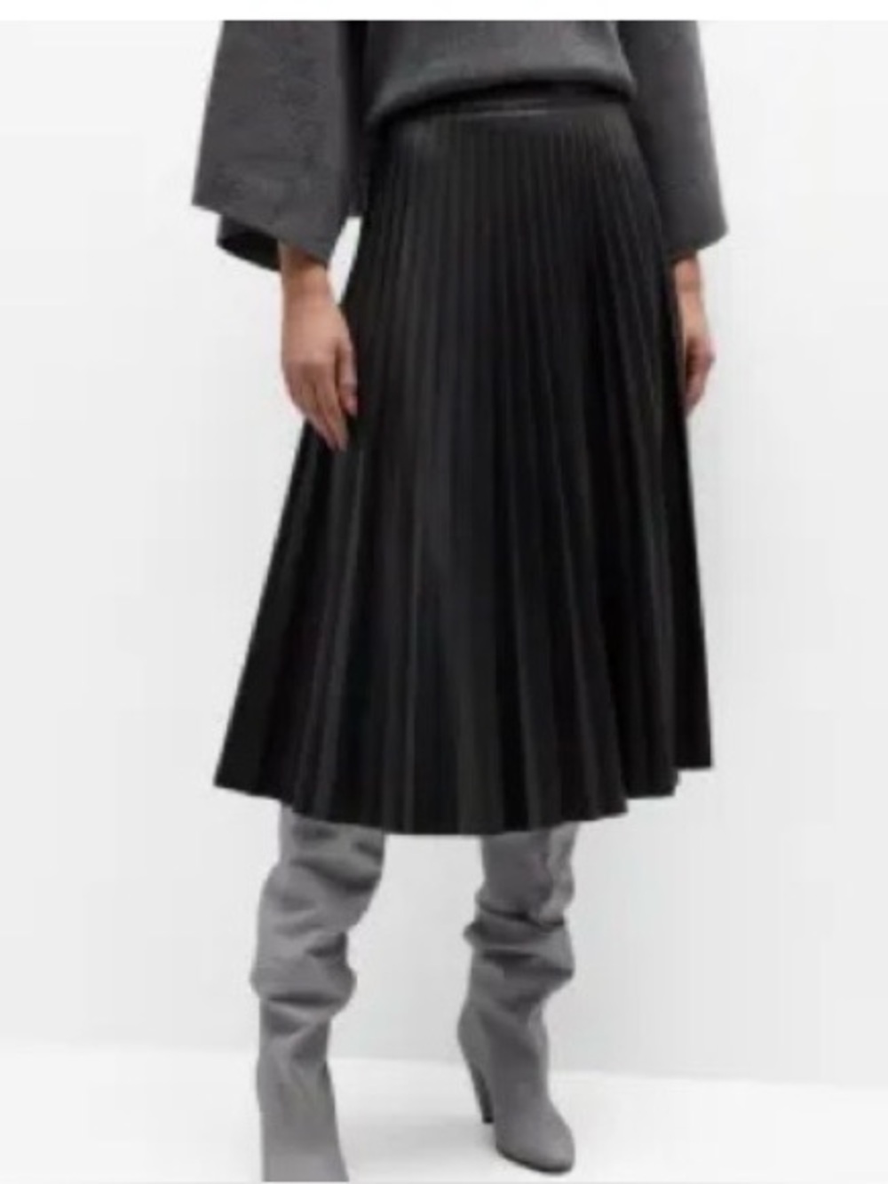 Proenza Schouler White Label Black Daphne Faux Leather Midi Skirt 6 PU Pleated